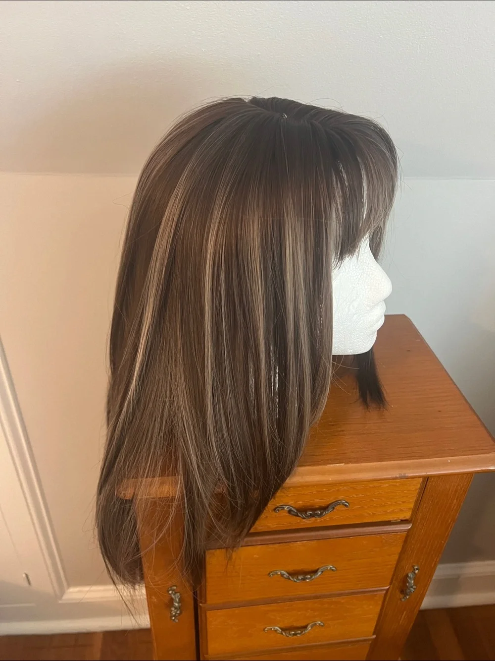 Women’s Long Straight Synthetic Wig with Bangs - Brown
